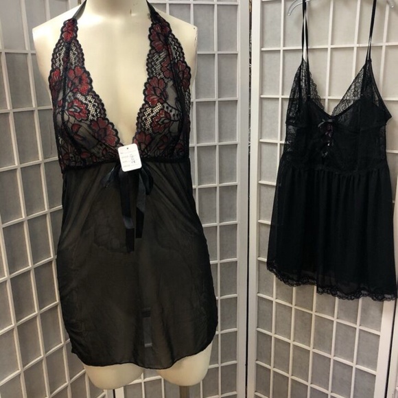 Adore Me,Woman, 2 Babydolls, Black, Size L,deep v neckline, Cotton-Polyester.! - Picture 1 of 9